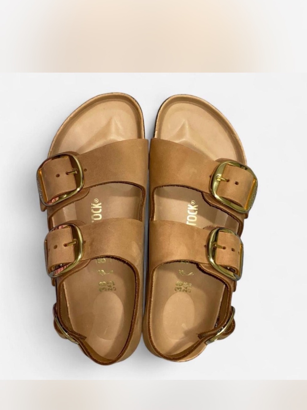 Birkenstock Milano Big Buckle sandals in Cognac with Gold Hardware 38